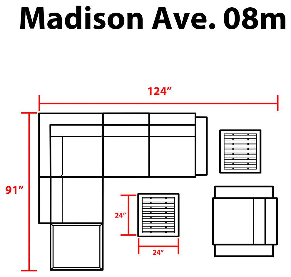 kathy ireland Madison Ave. 8 Piece Aluminum Patio Furniture Set 08m, Onyx