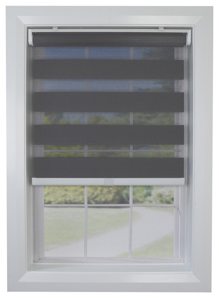 Versailles'' Cordless Zebra Slimline Privacy Shade, Charcoal, 31"x72"