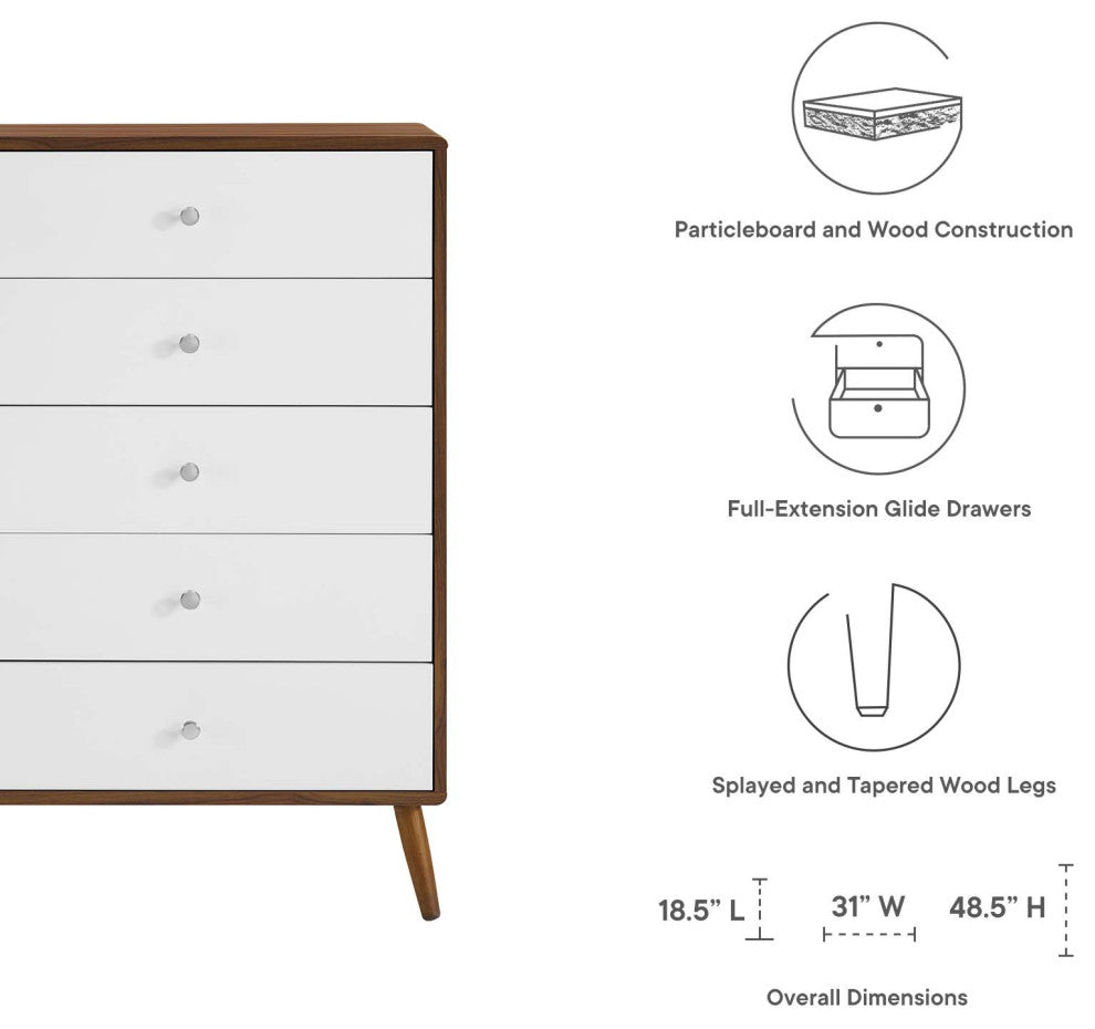 Transmit 5-Drawer Chest, Walnut White