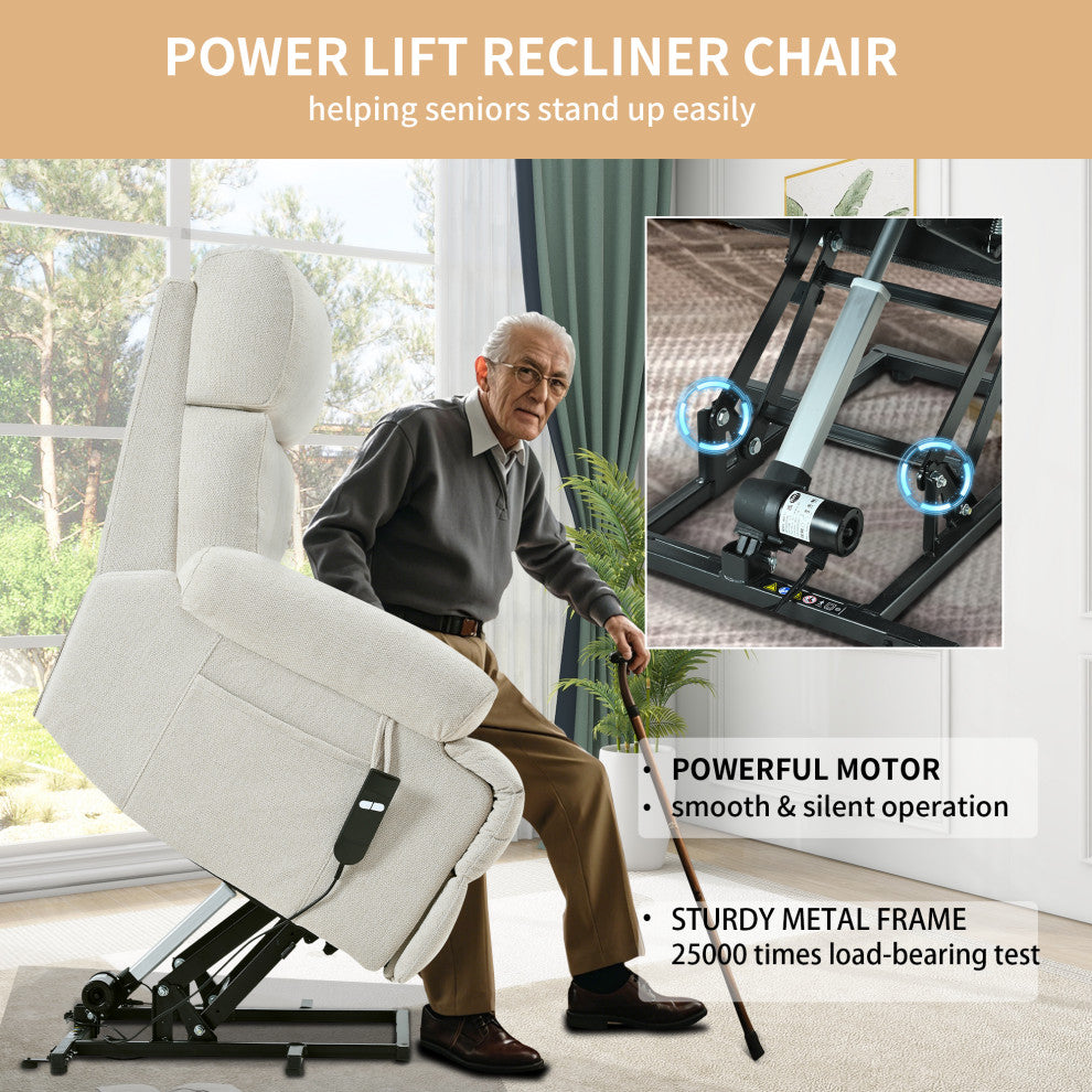 GDF Studio Oversized Power Lift Recliner Chair for Seniors, Remote Control, Light Gray