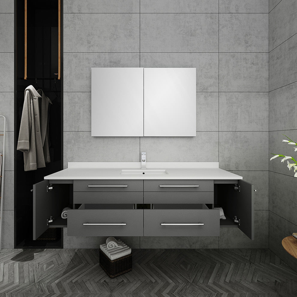 Fresca Lucera 60" Wall Hung Single Sink Bathroom Vanity With Medicine Cabinet