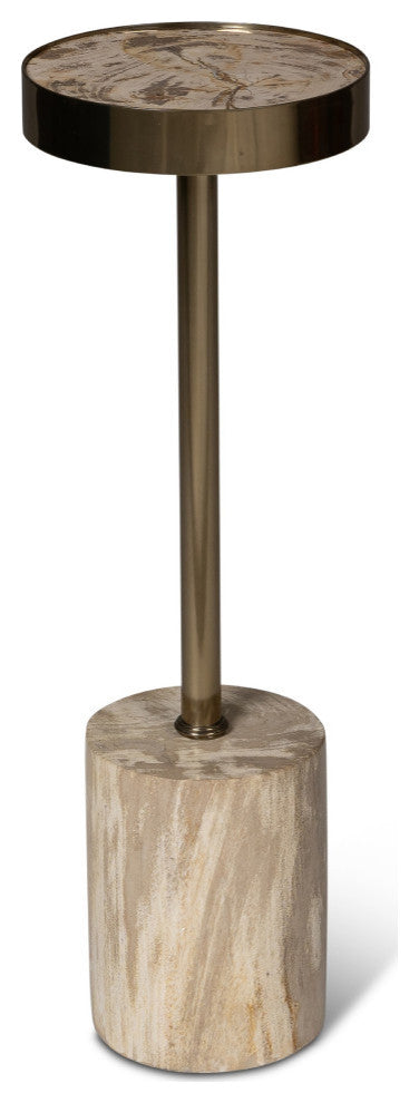 Relique Tabitha Drink Table, Brass  Frame Natural Light Top