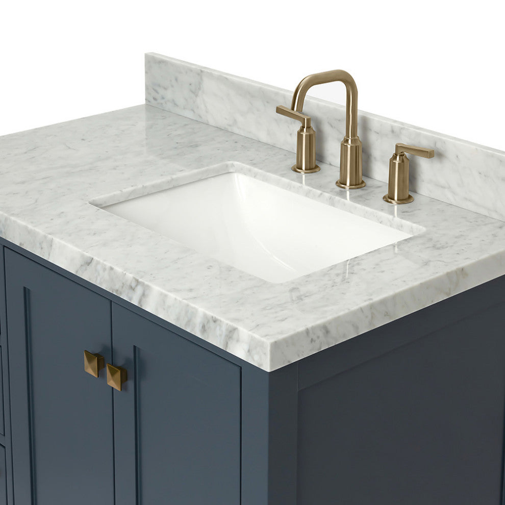 ARIEL Cambridge 37" Right Offset Rectangle Sink Midnight Blue Vanity, No Mirror
