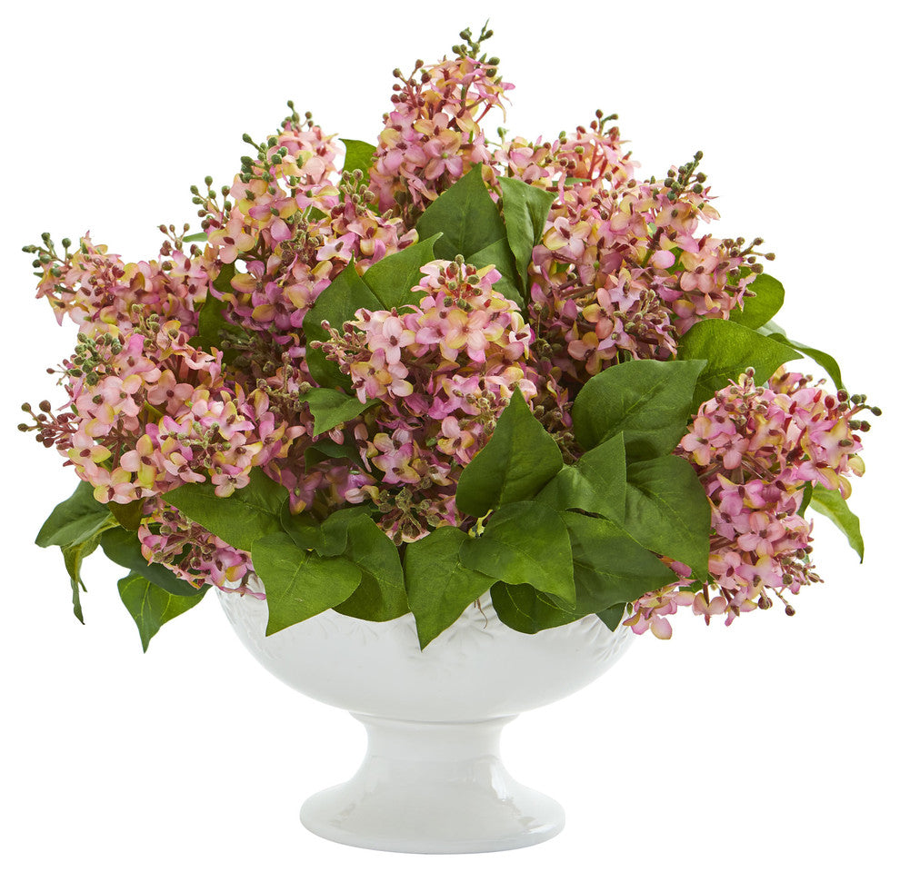 Nearly Natural Lilac Artificial Arrangement in White Vase Pink