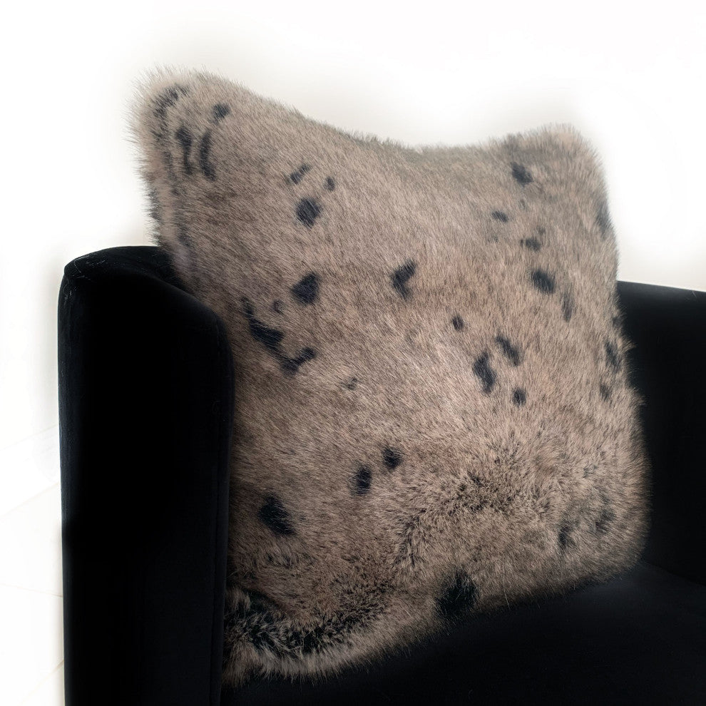 Plutus Gray Gunmetal Two Tone Animal Faux Fur Luxury Throw Pillow, 22"x22"