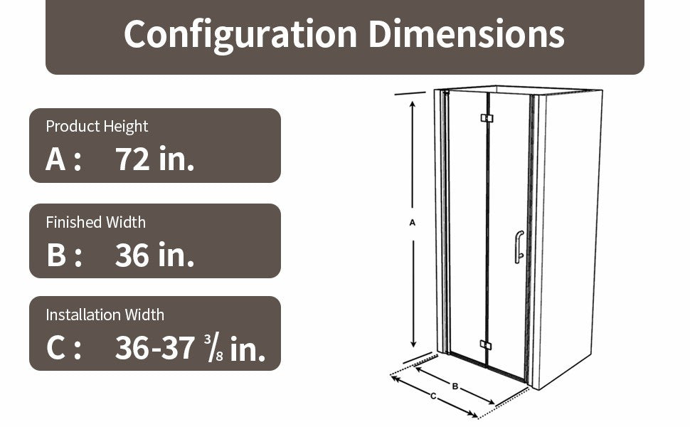 ExBrite Frameless Bifold Shower Door, Brown Glass, 36"x72"