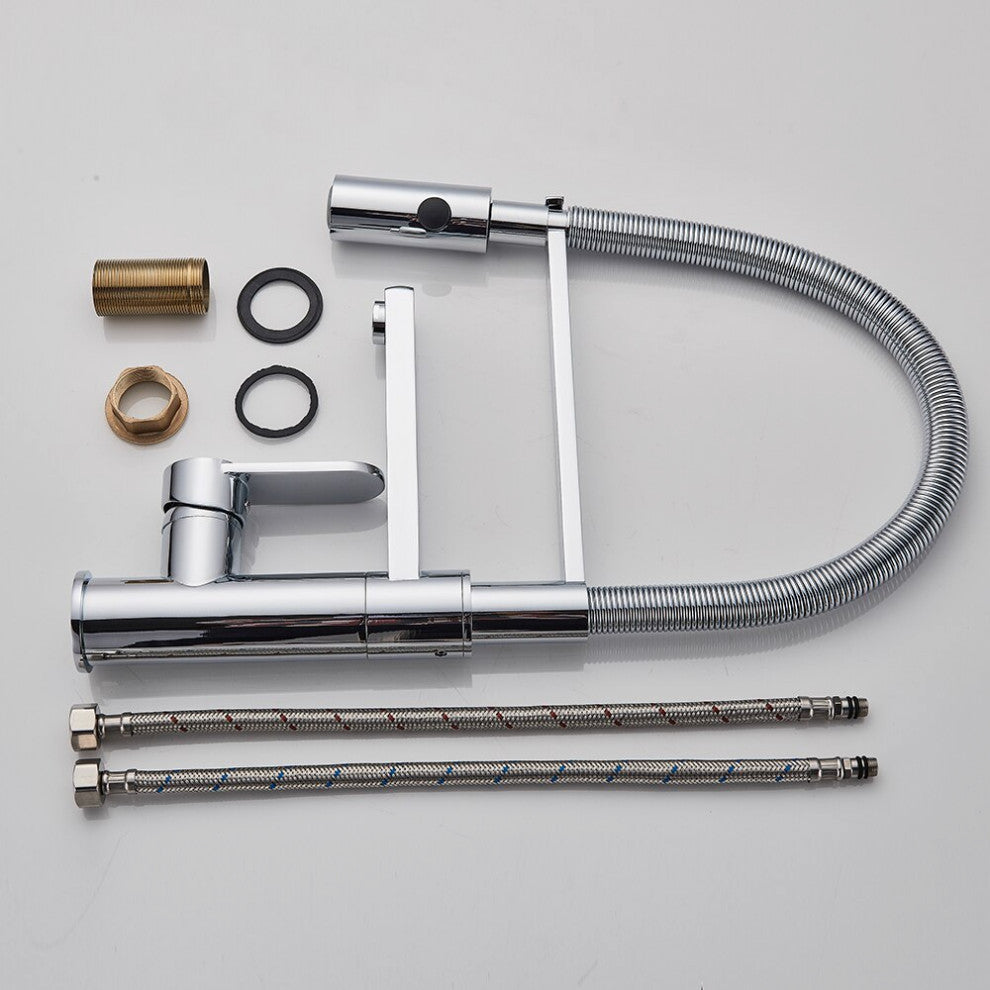 Deck Mounted Swivel Spout Pull Down Kitchen Faucet