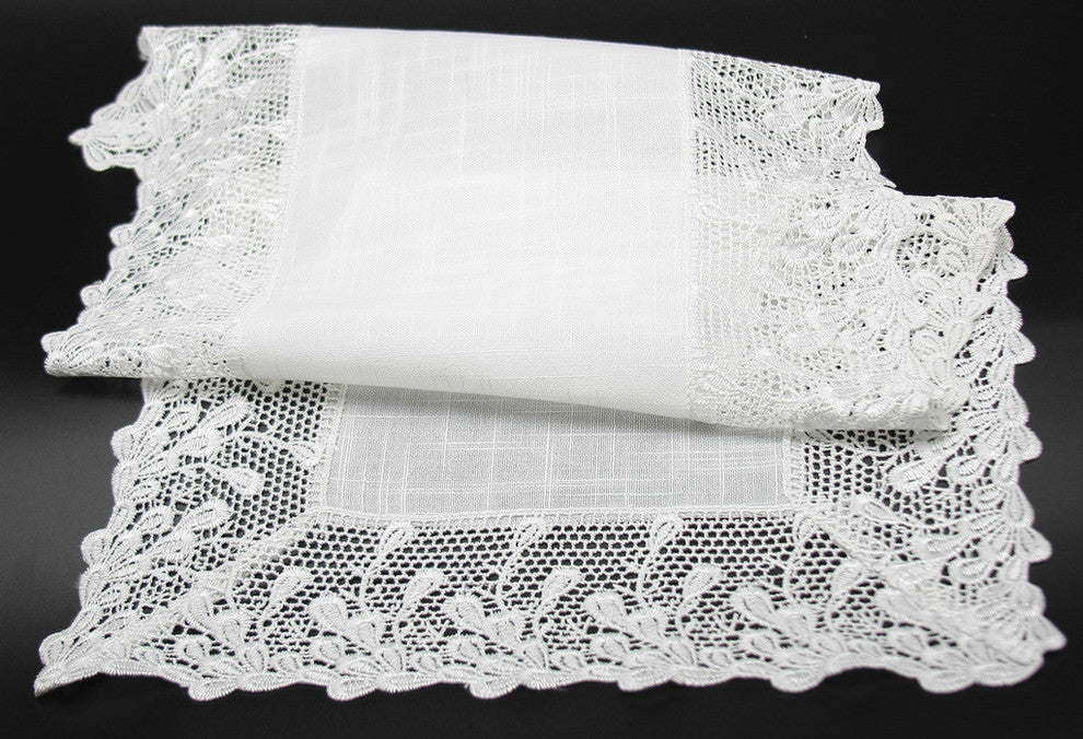 Garden Trellece Lace Trim Table Runner, White, 16"x36"