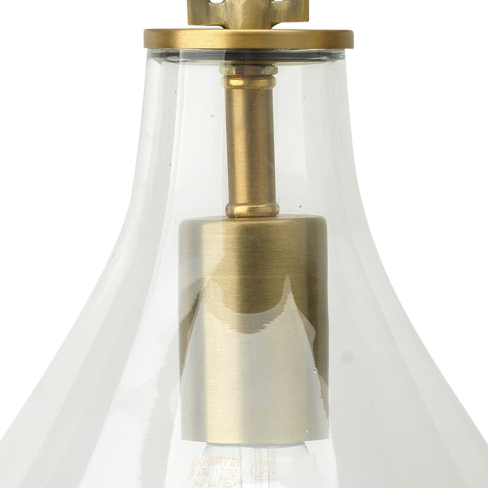 Tear Drop Hanging Wall Sconce, Clear Glass and Antique Brass