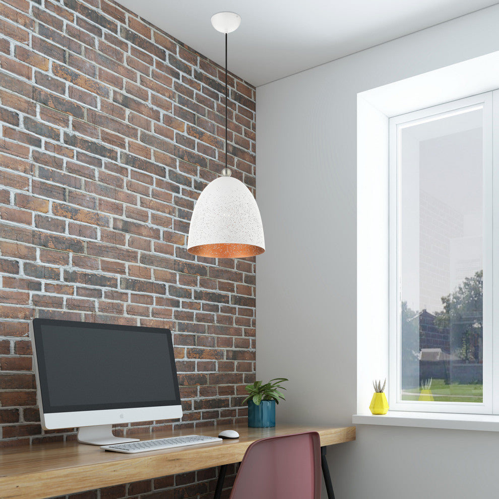 Livex Lighting Arlington 1 Light White, Brushed Nickel Accents Medium Pendant