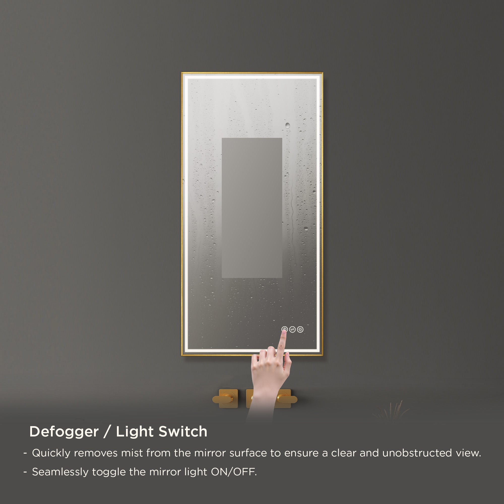 Fogless, Dimmable, Color Temperature Adjustable LED Mirror, Brush Gold, 18x36