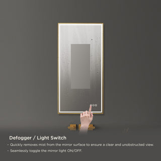 Fogless, Dimmable, Color Temperature Adjustable LED Mirror, Brush Gold, 18x36