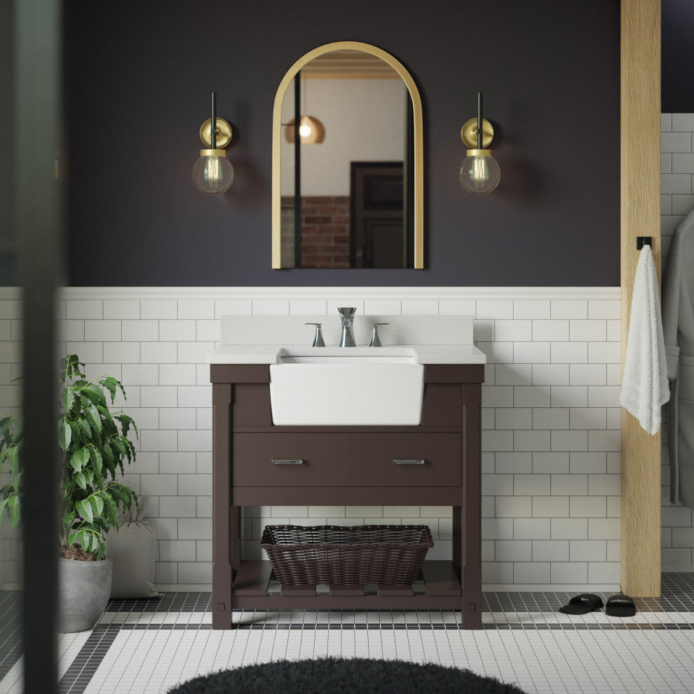 Charlotte 36" Bathroom Vanity, Chocolate, Quartz Top