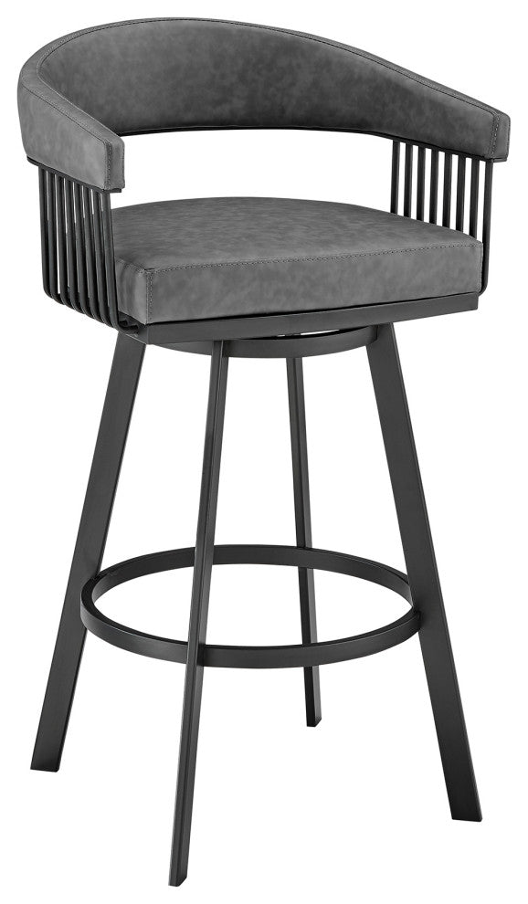Chelsea 26" Swivel Bar Stool, Black Finish and Gray Faux Leather