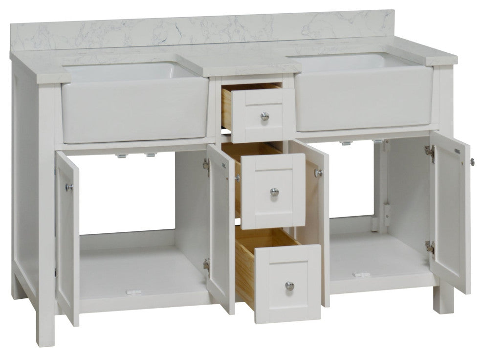 Yorkshire 60" Bathroom Vanity, White, Engineered Marble, Double