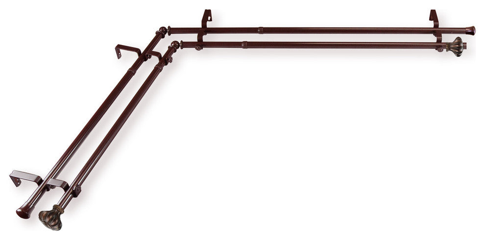 Maurice 13/16 inch Double Corner Window Curtain Rod, Cocoa, 28-48"