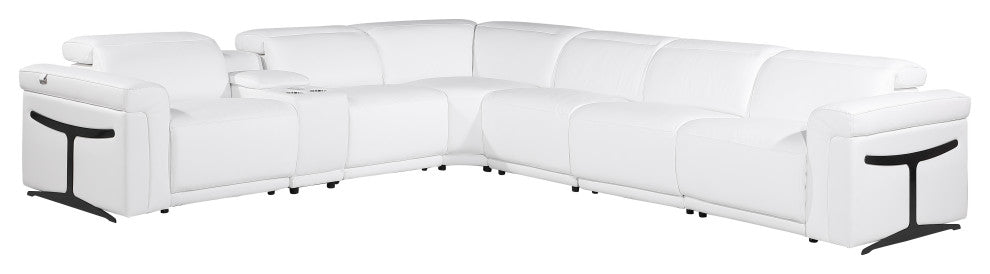 Giovanni 7-Piece 3-Power Reclining Italian Leather Sectional, White