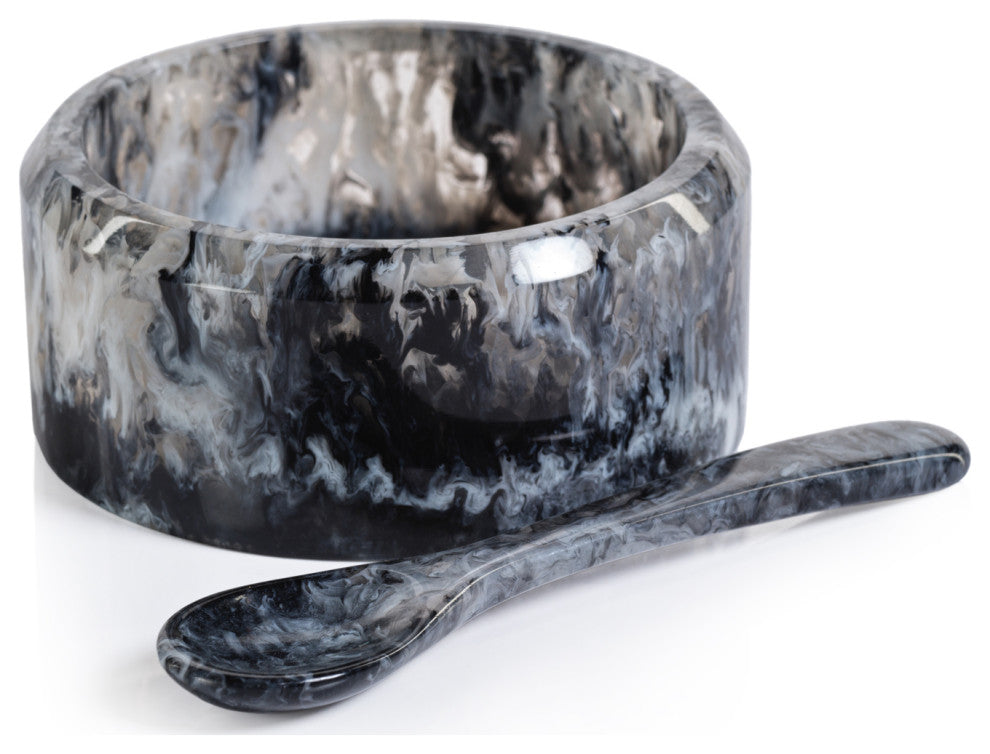 Seppi Resin Condiment Bowl with Spoon, Black
