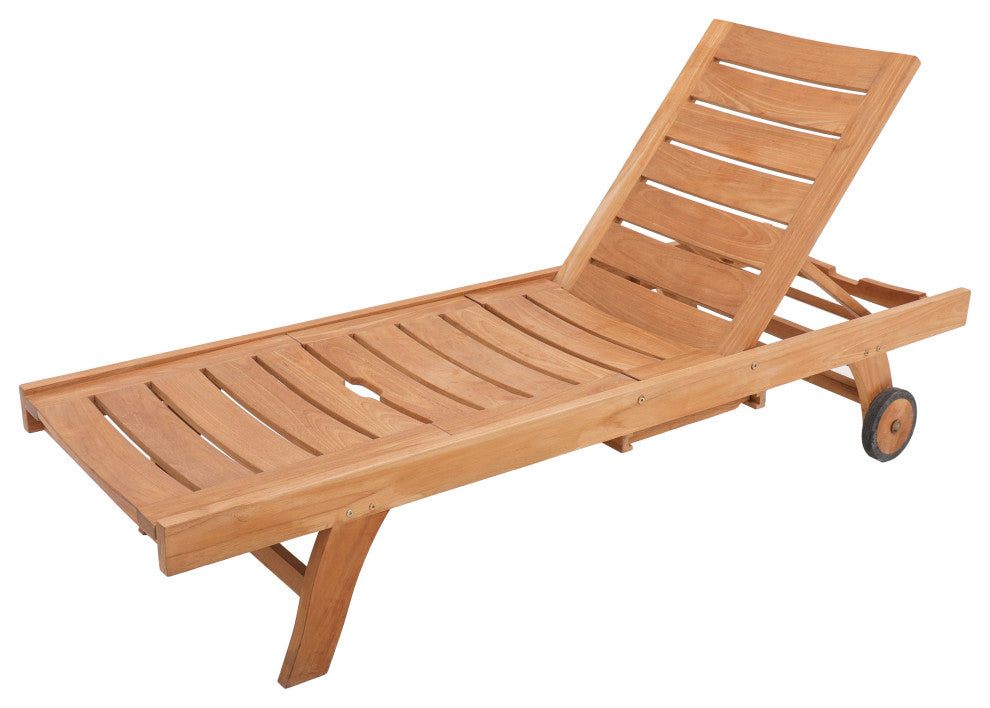 Nordic Style Natural Teak Outdoor Sun Lounger with Adjustable Seat, Side Table