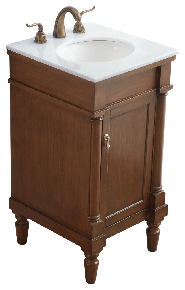 18" Single Bathroom Vanity, Walnut With Ivory White Engineered Marble