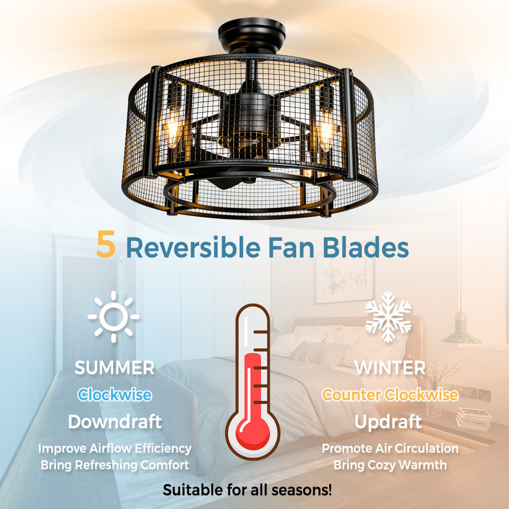 Costway Ceiling Fan with Light Enclosed w/ 5 Blades & Remote Control Black
