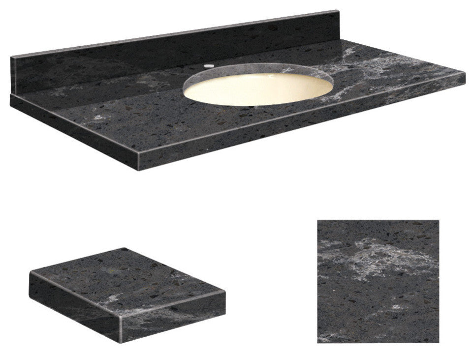 Quartz 25"x22" Vanity Top, Single Faucet Hole, Milky Way, Biscuit Bowl