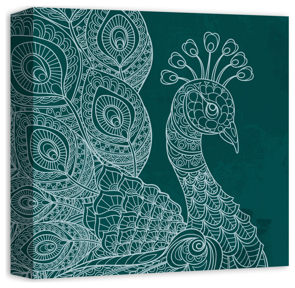 Line Pattern Peacock 12x12 Canvas Wall Art