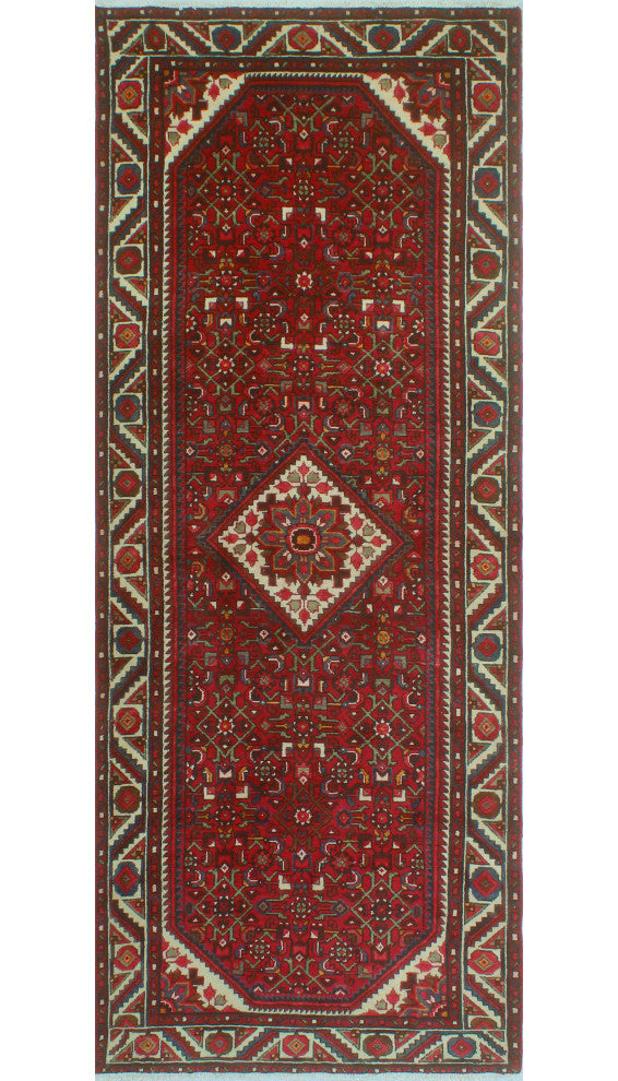 Fine Vintage Distressed Nahid Red/Ivory Runner, 3'11 x 9'11