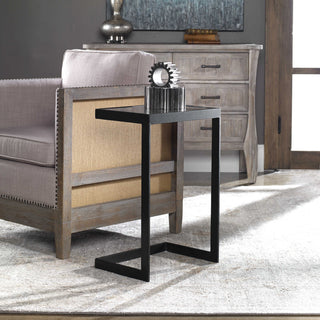 Minimalist Cantilever Black Iron Accent Table, Sofa Arm Chair C Shape Mirrored