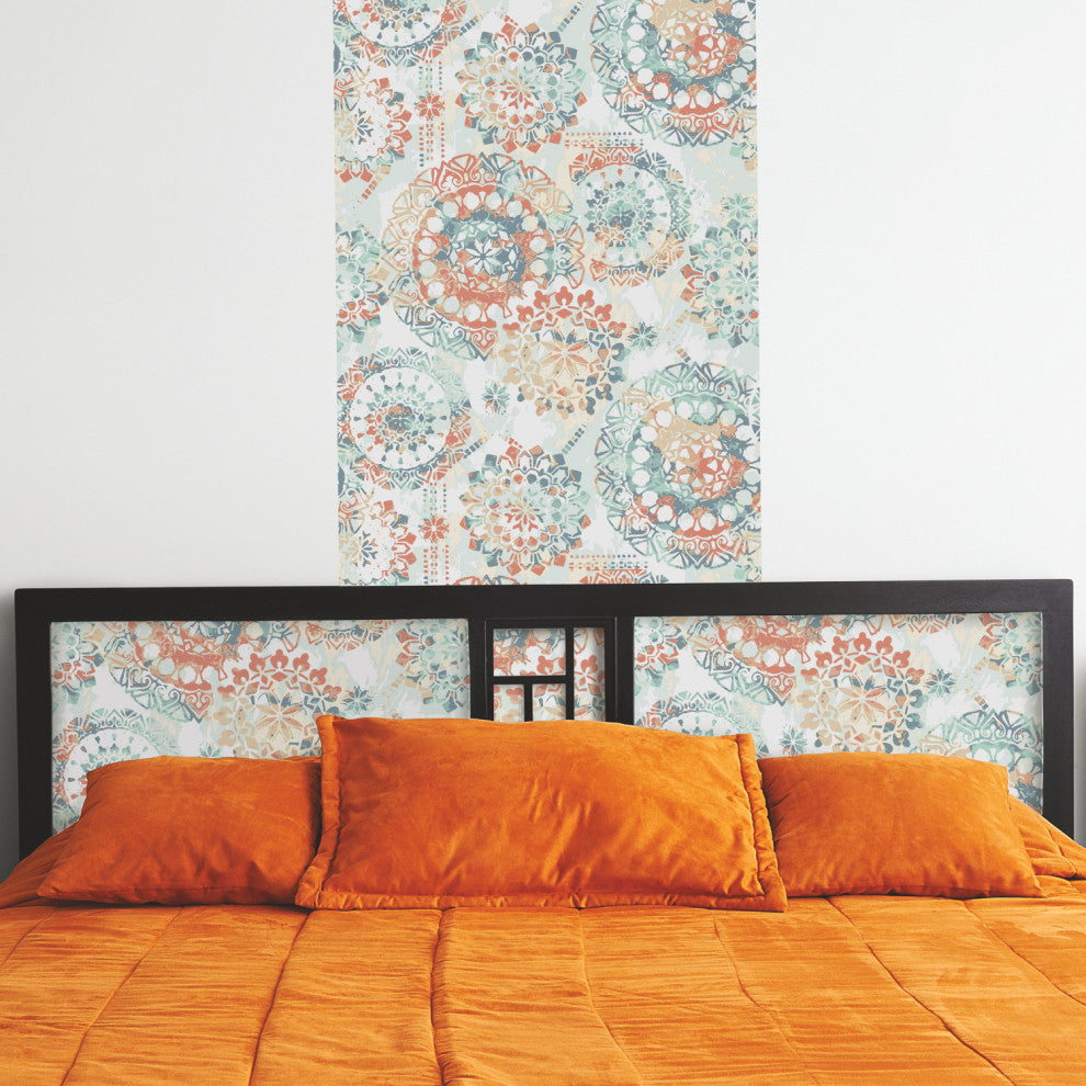 Bohemian Peel and Stick Wallpaper, Orange/Blue