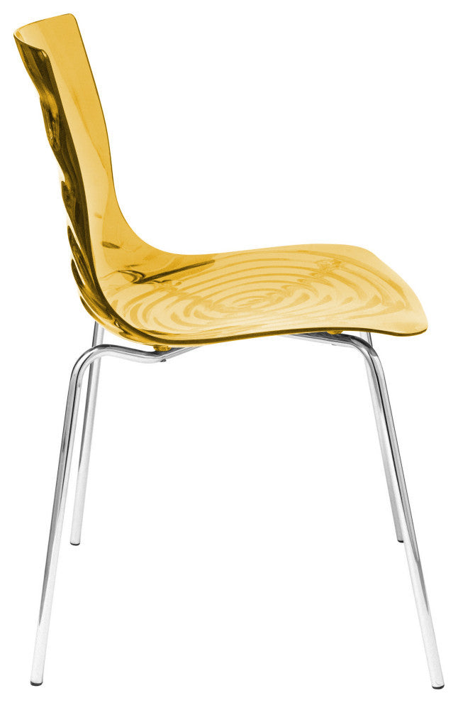 Leisuremod Astor Plastic Dining Chair with Chrome Base, Set of 2, Transparent Orange