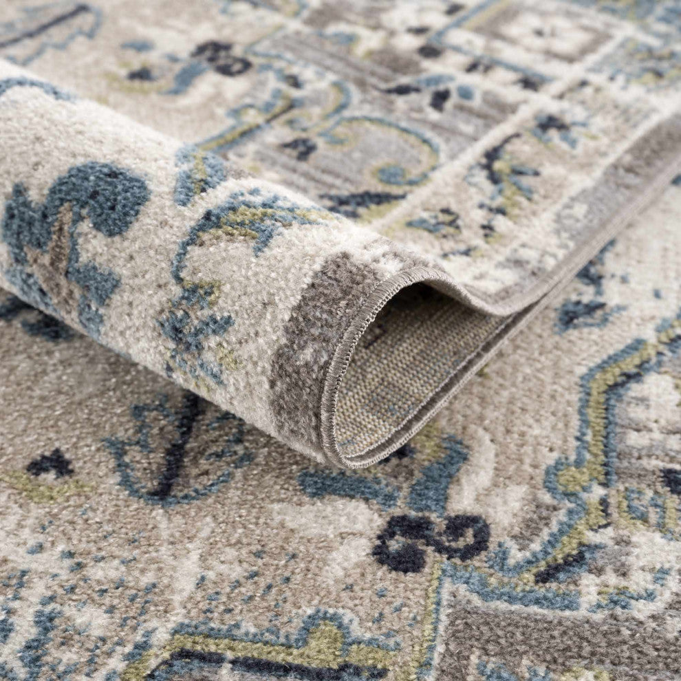 Hauteloom Cabacungan Gray & Blue Washable Area Rug, 5'3"x7' Rectangle