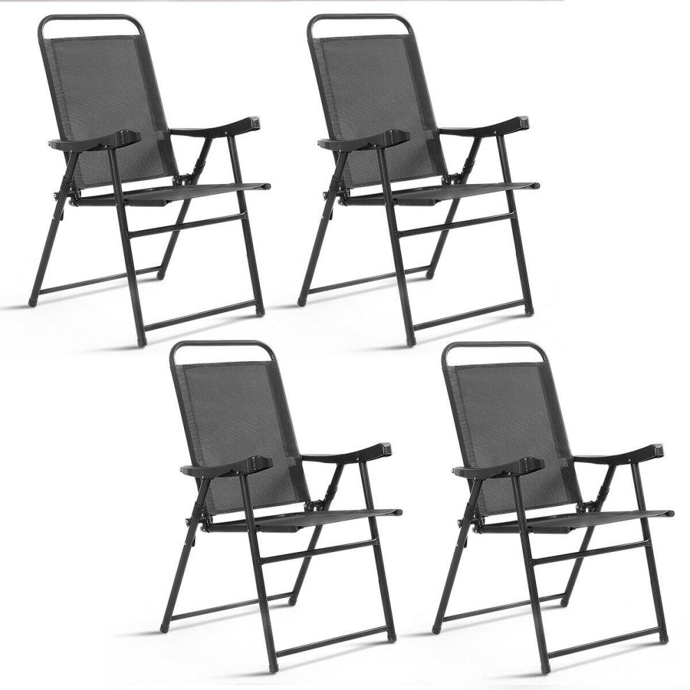 Costway Set Of 4 Folding Sling Chairs Patio Furniture Camping Pool With Armrest