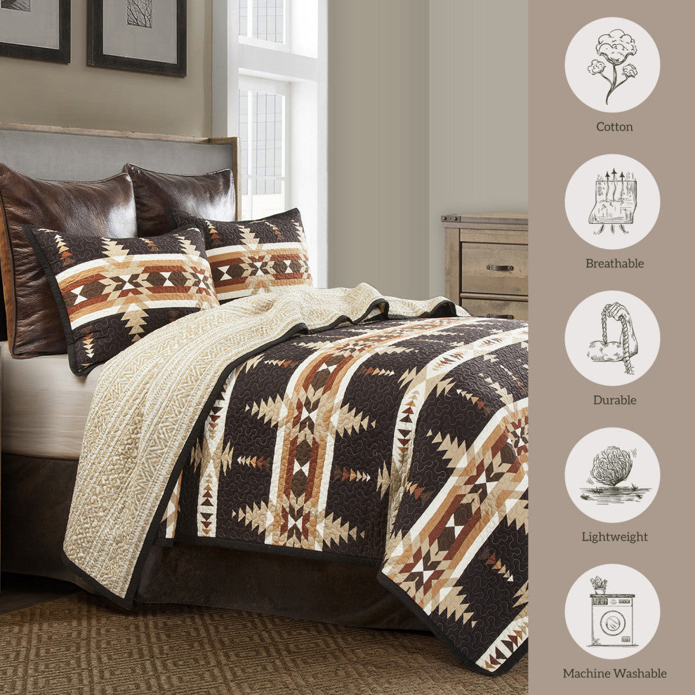 3-Piece Yosemite Western Aztec Reversible Quilt Set, Twin