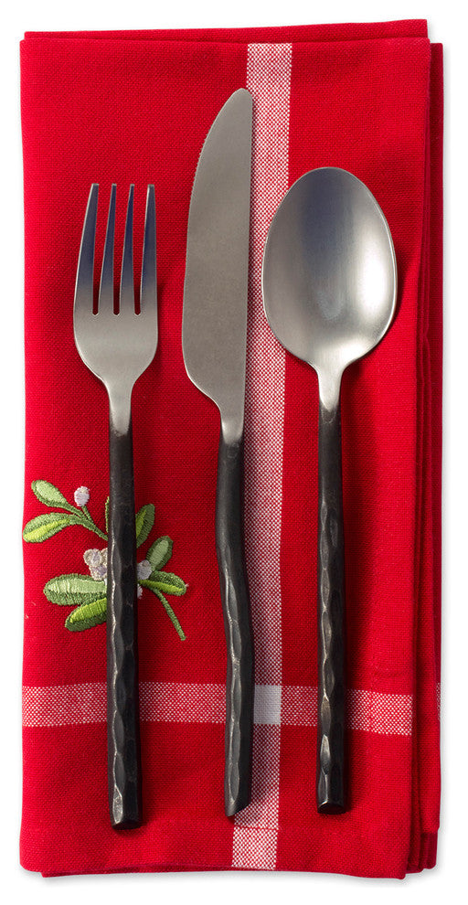 DII Red Embroidered Mistletoe Corner With Border Napkin, Set of 6