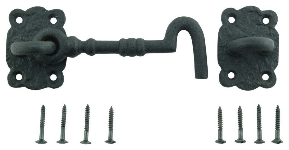 Renovators Supply Wrought Iron Cabin Hook Eye 5.5" Black Door Latches Pack of 2