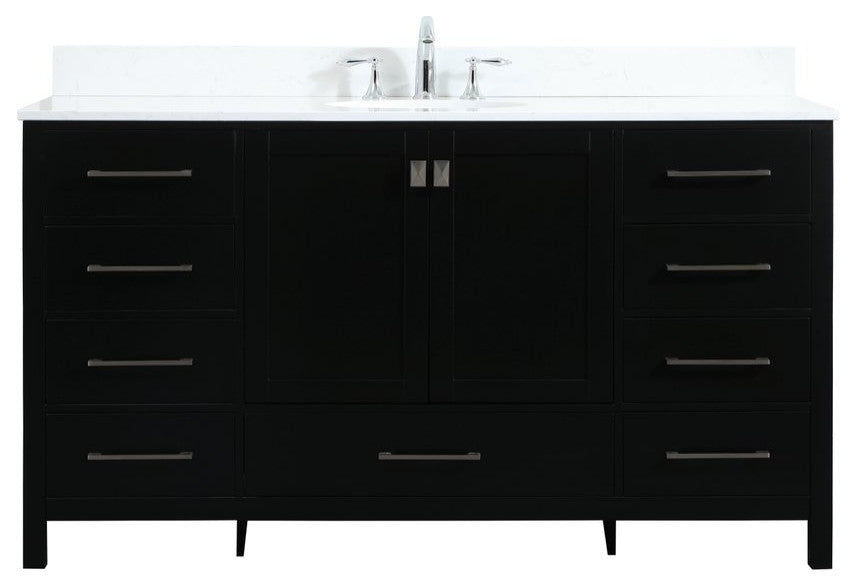 Elegant VF18860BK-BS 60"Single Bathroom Vanity, Black With Backsplash