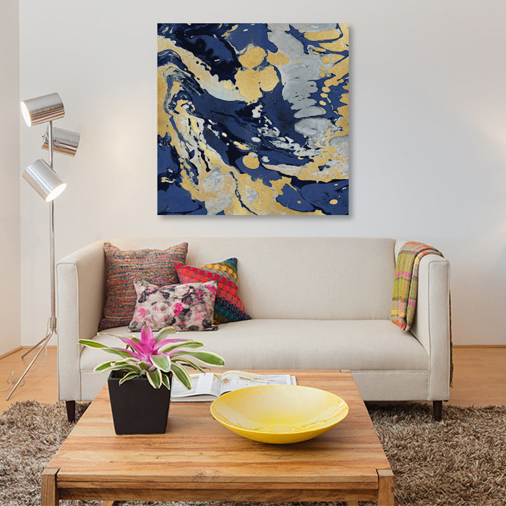 "Marbleized In Gold And Blue II" by Danielle Carson, Canvas Print, 37"x37"