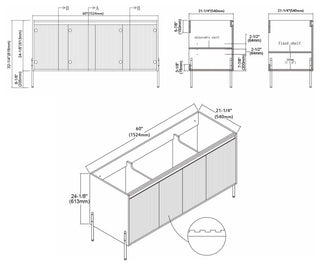 Flutie 60" Bathroom Vanity Kit, Charcoal, Double White Sink