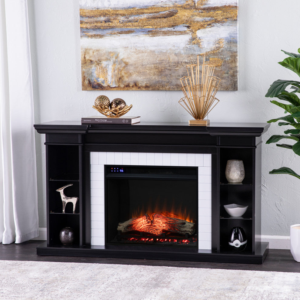 Harwich Touch Screen Electric Fireplace w/ Bookcase - Black