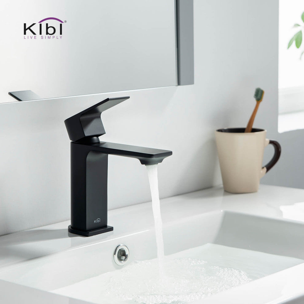 KIBI Mirage Single Handle Bathroom Faucet, Matte Black, With Drain