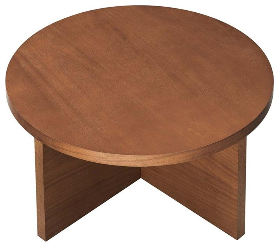 Modway Silas Round Modern Wood Coffee Table with X-Shaped Base in Walnut
