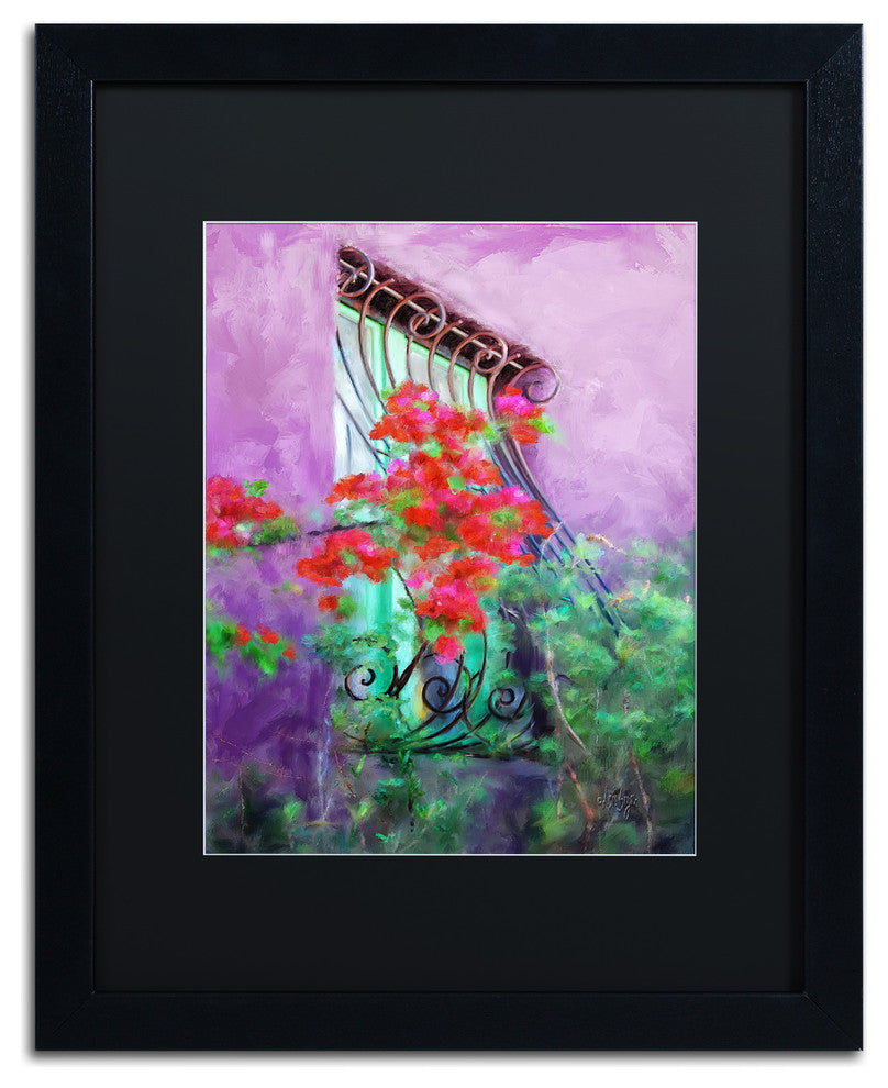 Lois Bryan 'Painted Rose Covered Window' Art, Black Frame, Black Matte, 16"x20"