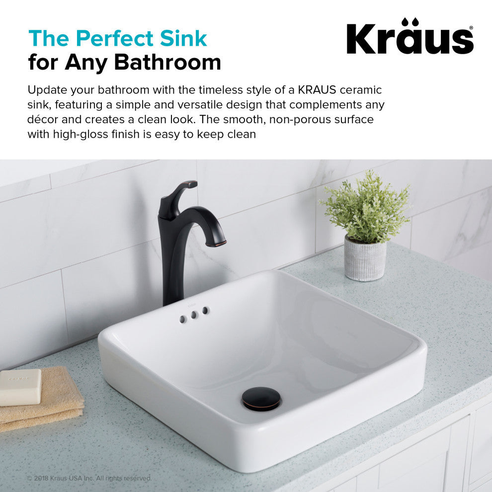 Elavo Square Ceramic Semi-Recessed White Bathroom Sink, Pack of 2