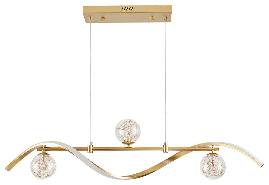 4-Light Linear Kitchen Island Lighting in Gold with Glass Globe Shade Dimmable