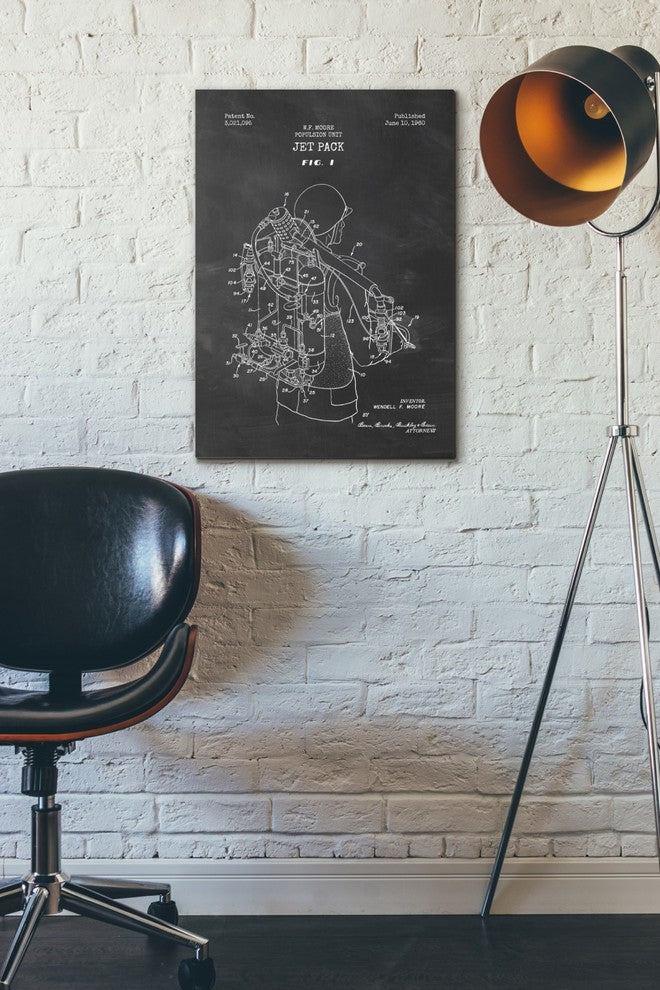 Epic Graffiti "Jet Pack Blueprint Patent Chalkboard" Giclee Canvas Art, 18"x26"