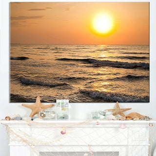 "Typical Sunrise With Tranquil Waves" Seashore Canvas Wall Art, 40"x20"