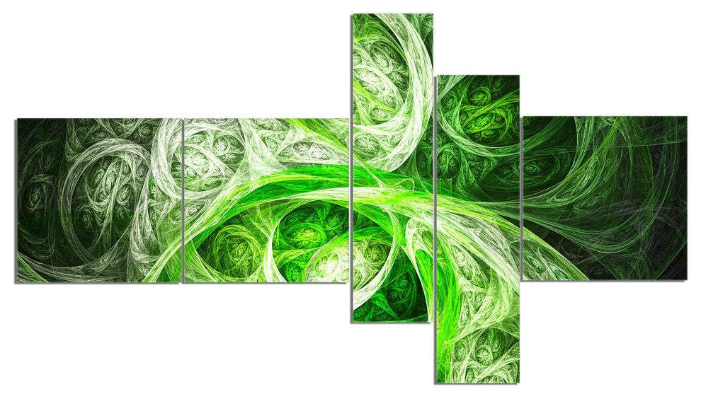 Mystic Green Fractal, Abstract Canvas Art Print, 60"x32", 5 panels