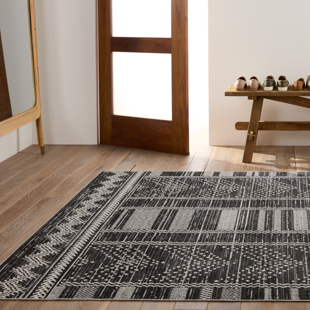 Machine Washable Vibe by Jaipur Living Mateo Tribal Black/ Light Gray Area Rug