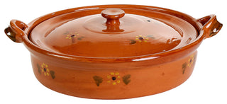 Ancient Cookware, Mexican Clay Flat Cazuela Pot, 14.25x17x6